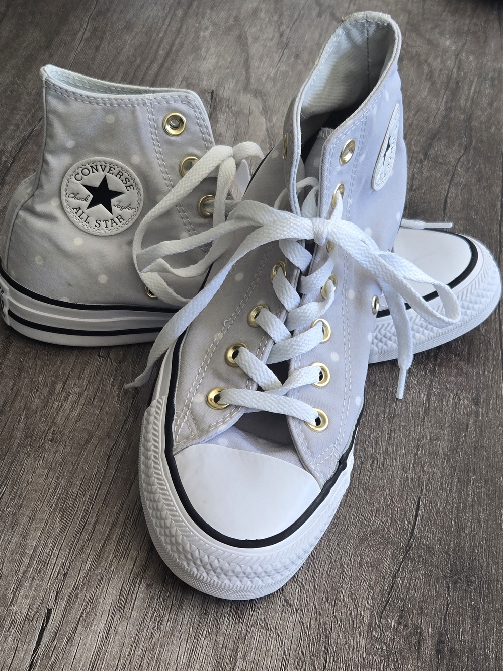 Converse Chuck Taylor All Star Polka Dot High Tops - Light Gray/White Size 7